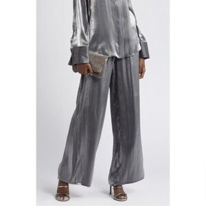Nordstrom Elegant High Waist Metallic Gray Women's Satin Pants